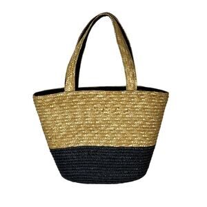 Neiman Marcus Straw Tote Black Natural Large Beach Bag Market Tote